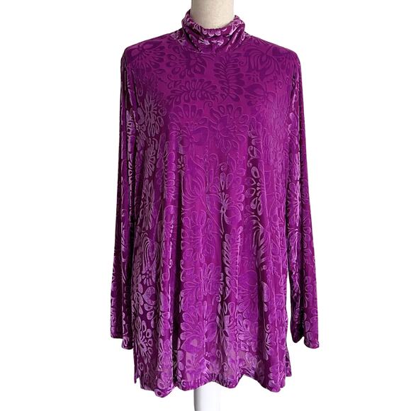 Soft Surroundings Walden Velvet Burnout Tunic Women’s 2X Purple Mock Neck - Picture 1 of 9
